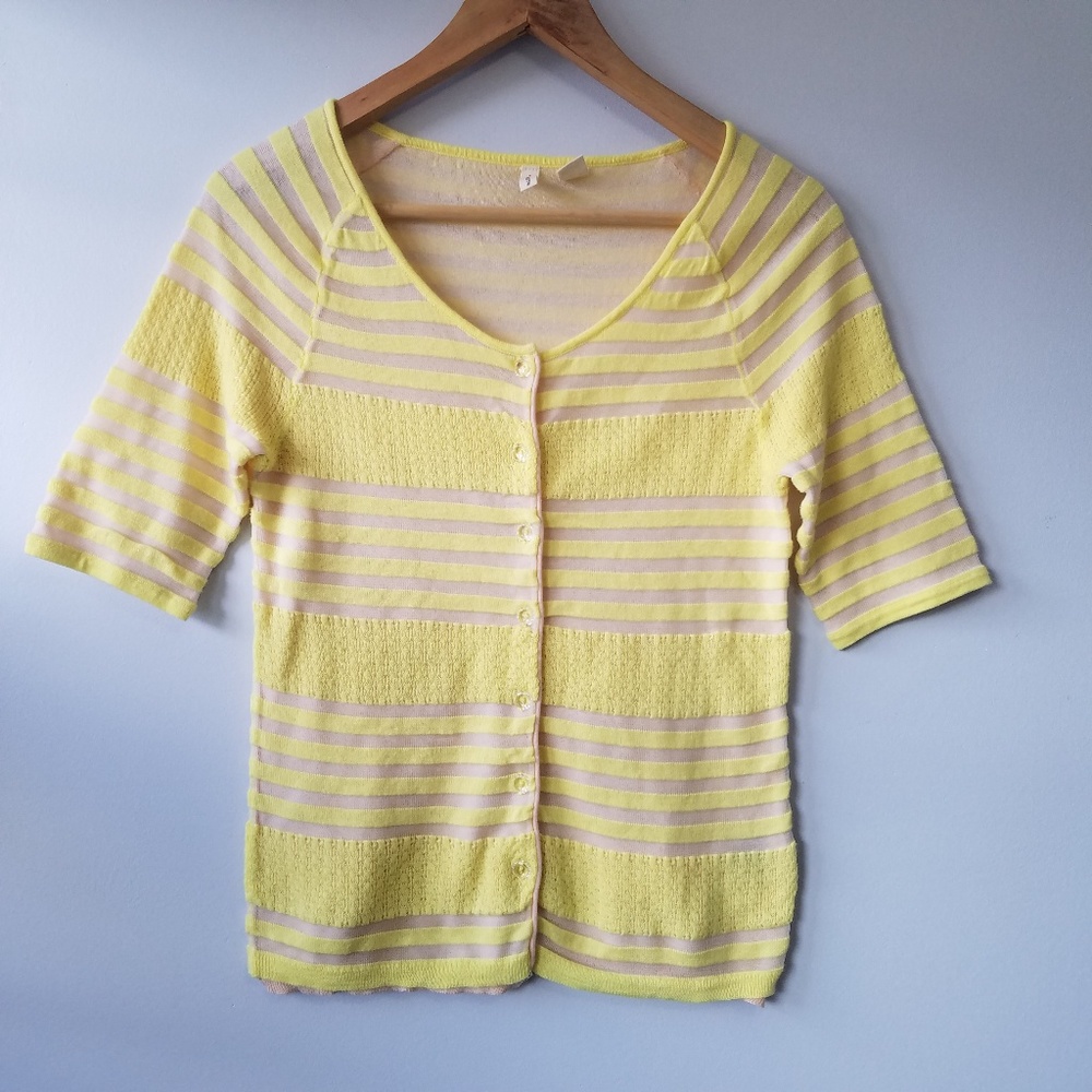 Anthropologie Moth Yellow and Tan Striped Cardigan